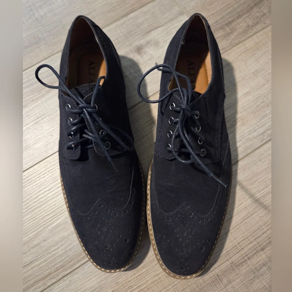 ALFANI MEN'S OWEN OXFORD BLUE SUEDE LACE UP SHOES SIZE 9.5